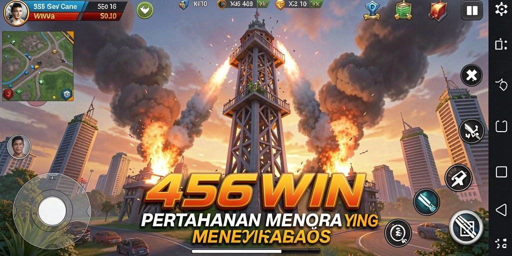 Screenshot gameplay 456WIN yang menunjukkan aksi menara bertahan.