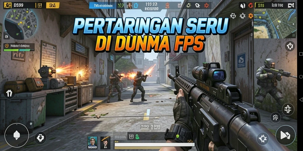 Screenshot gameplay DS99 menampilkan aksi tembak-menembak yang intens dan menarik.