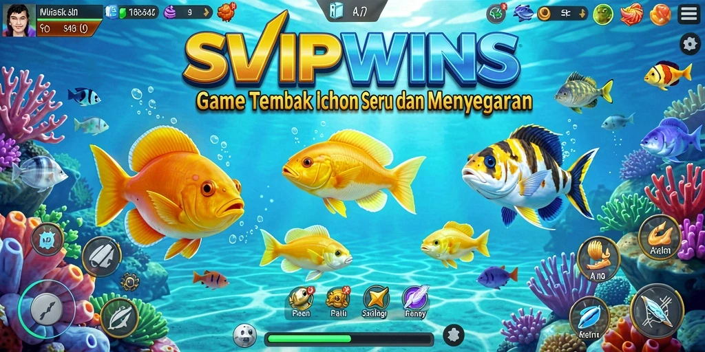 Tampilan gameplay SVIPWINS dengan aksi menangkap ikan.
